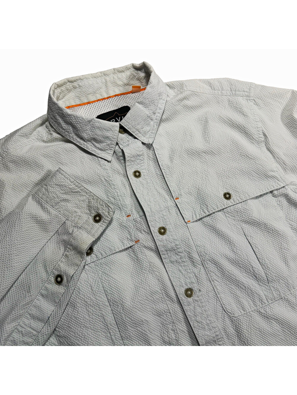 Orvis Men’s Medium Vented Light Gray Long Sleeve Button-Up Shirt Pockets